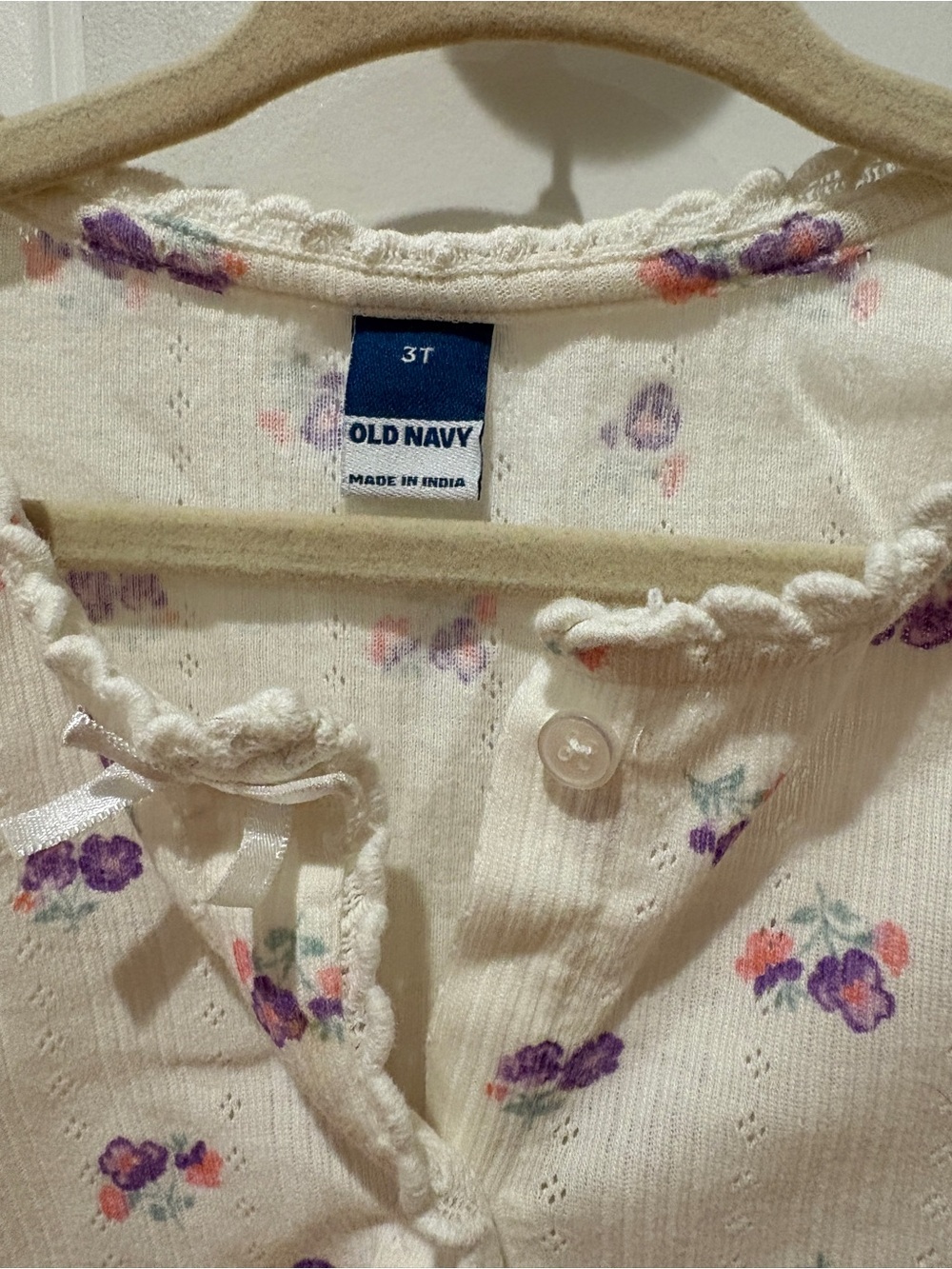 Old Navy Cream Cardigan with Pink & Purple Floral Print - Picture 2 of 4
